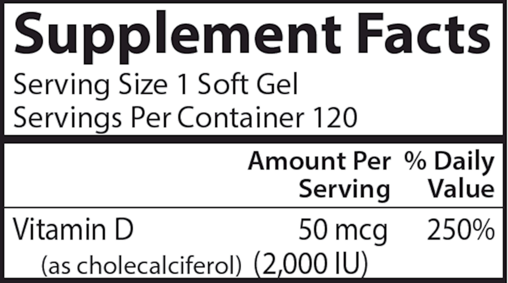 Carlson Labs Vitamin D3 2,000 units (50mcg) 120 Caps