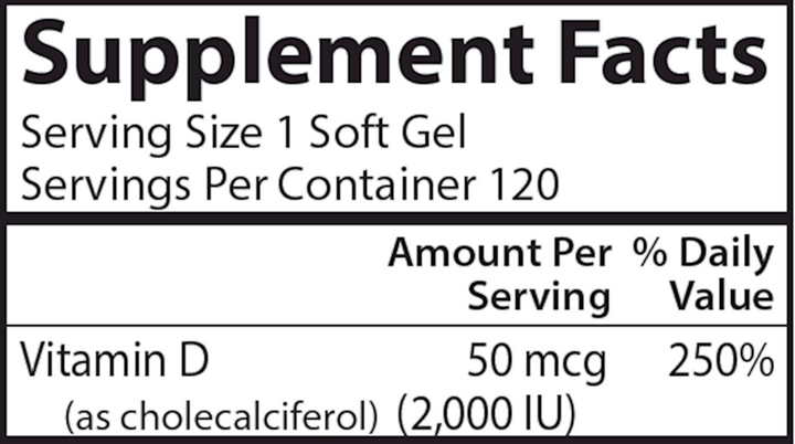 Carlson Labs Vitamin D3 2,000 units (50mcg) 120 Caps