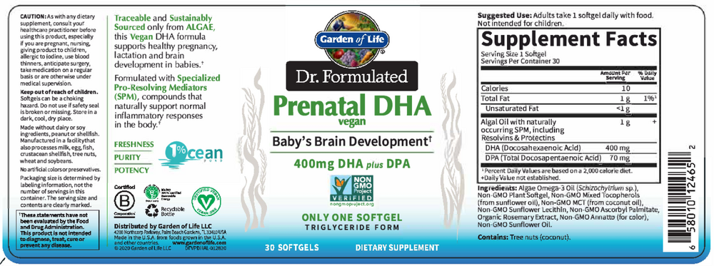 Garden of Life Dr. Formulated Prenatal DHA 30Caps