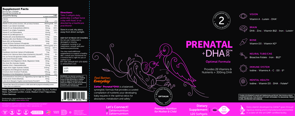 Advanced Nutrition by Zahler Prenatal +DHA 300™ Kosher (1 month supply, 60 caps)